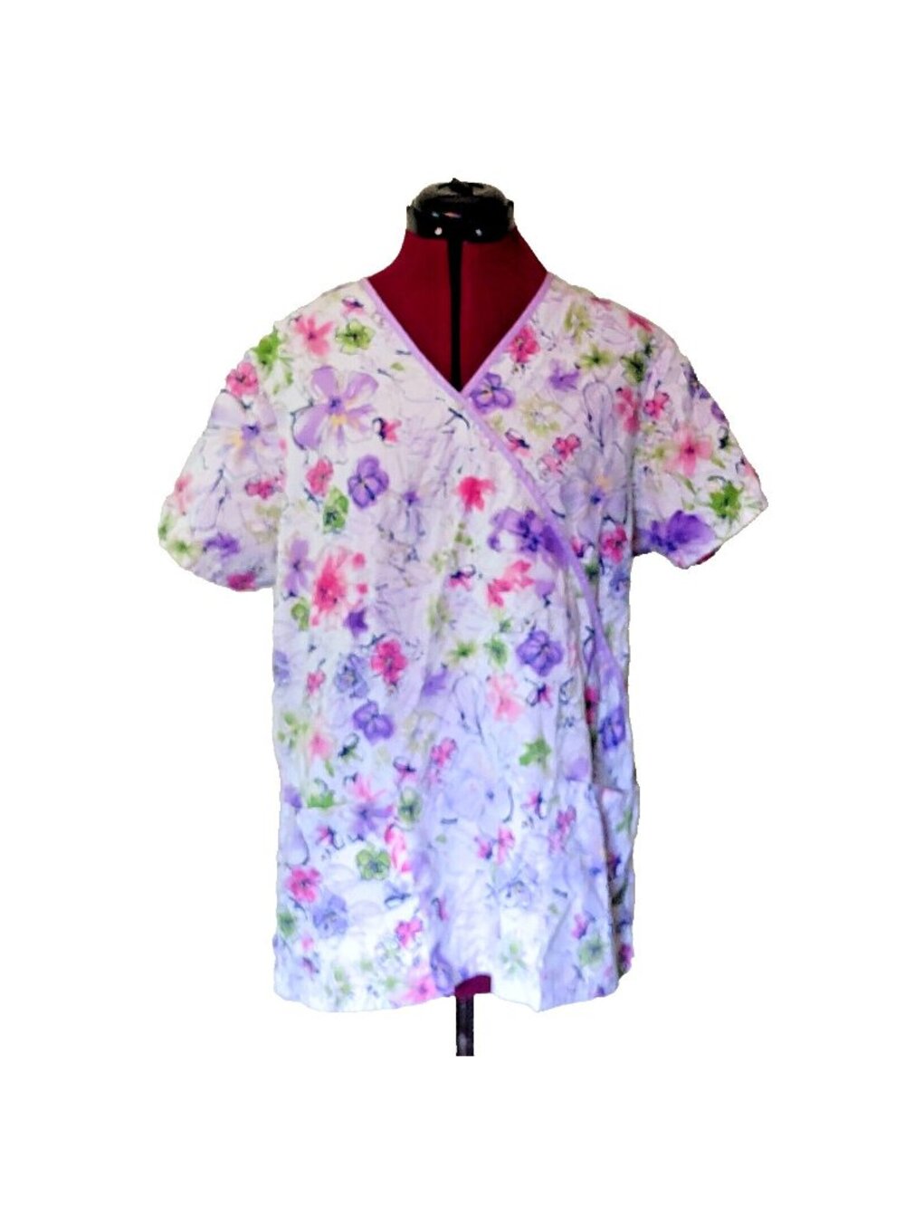 Scrub H.Q. Top Large L Floral Print Mock Wrap Medical Nursing Scrub Pockets